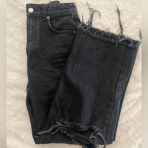 ZARA Wide Leg Distressed Black Denim Jeans